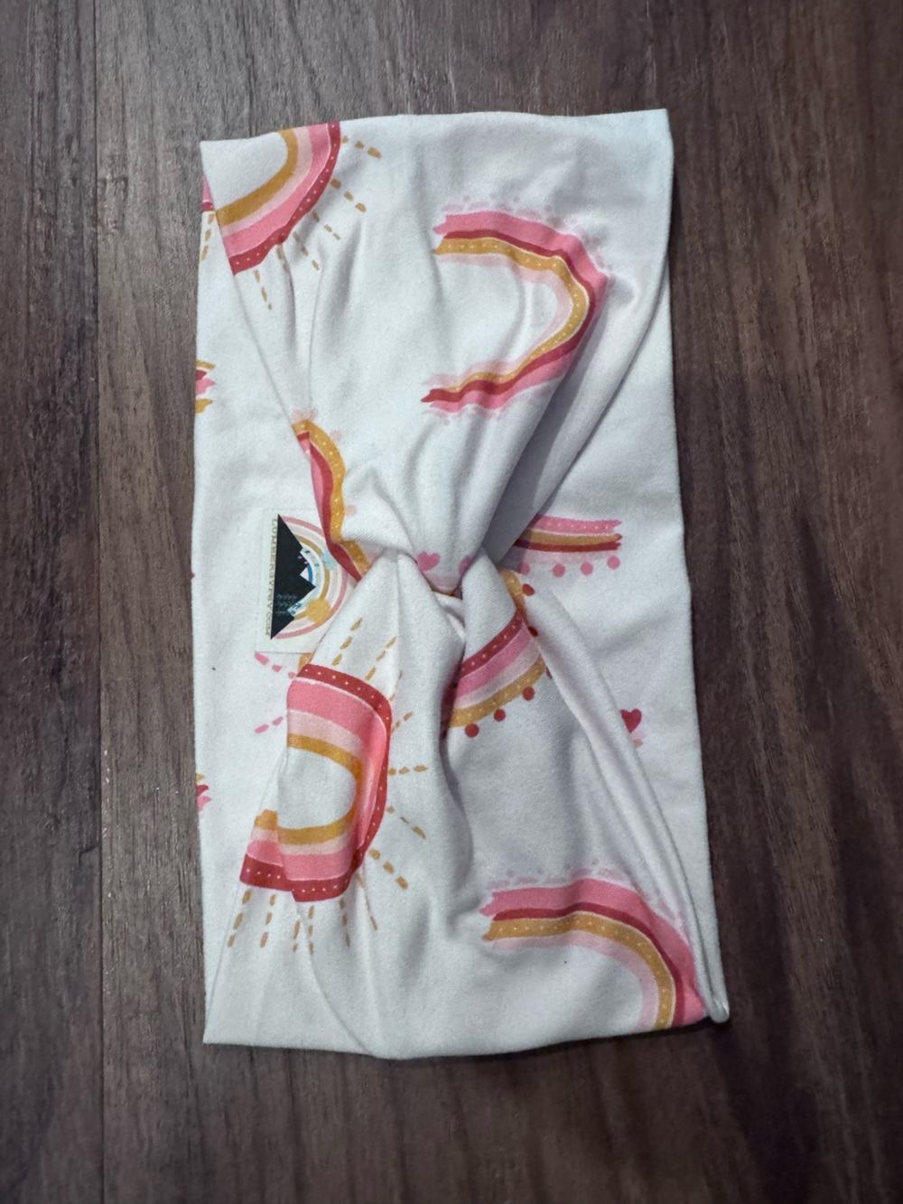 White Rainbow Print Twist Headband